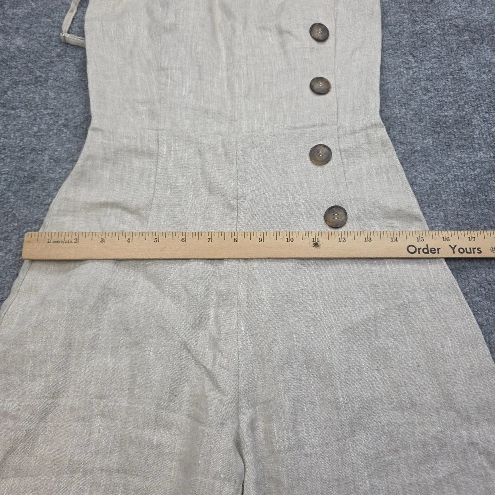 Reformation Linen Jumpsuit Women's 2 Beige Button Spaghetti Strap Wide Leg